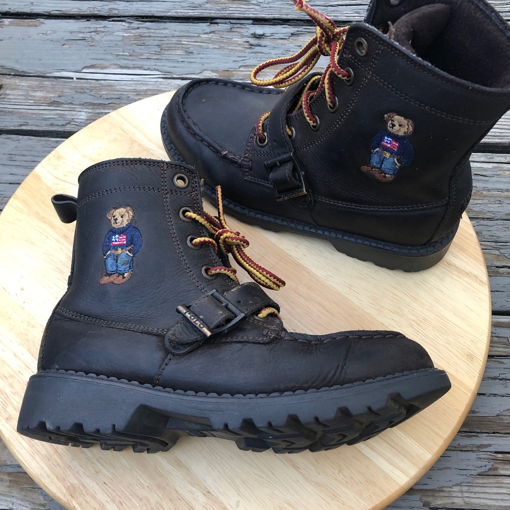 Polo Ralph Lauren Ranger Hi II Polo Bear Boots Boys 1 US Brown Leather Buckle